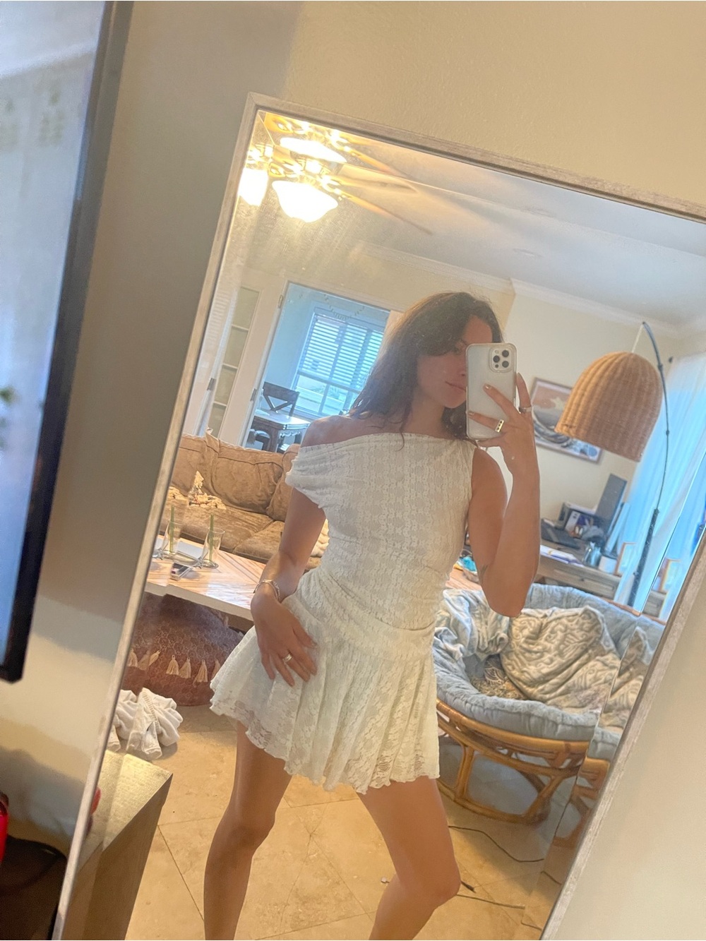 RIHOAS White One-Shoulder Lace Mini Dress